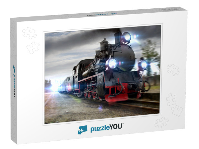 A Rushing Steam Locomotive. Moved Picture of Retro Train... Jigsaw Puzzle