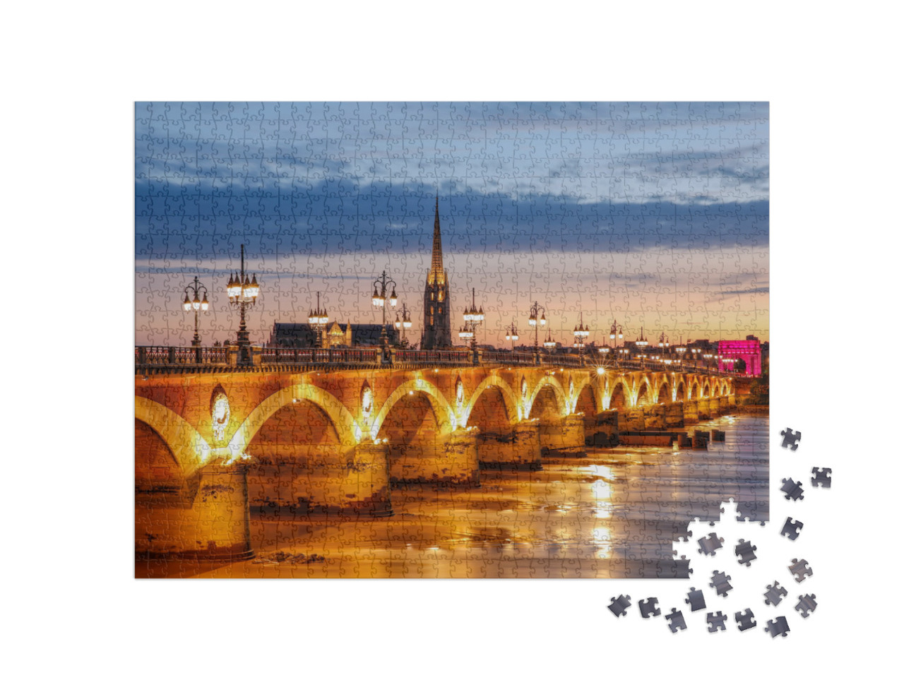 Pont De Pierre Stone Bridge on the River Garonne in Borde... Jigsaw Puzzle with 1000 pieces