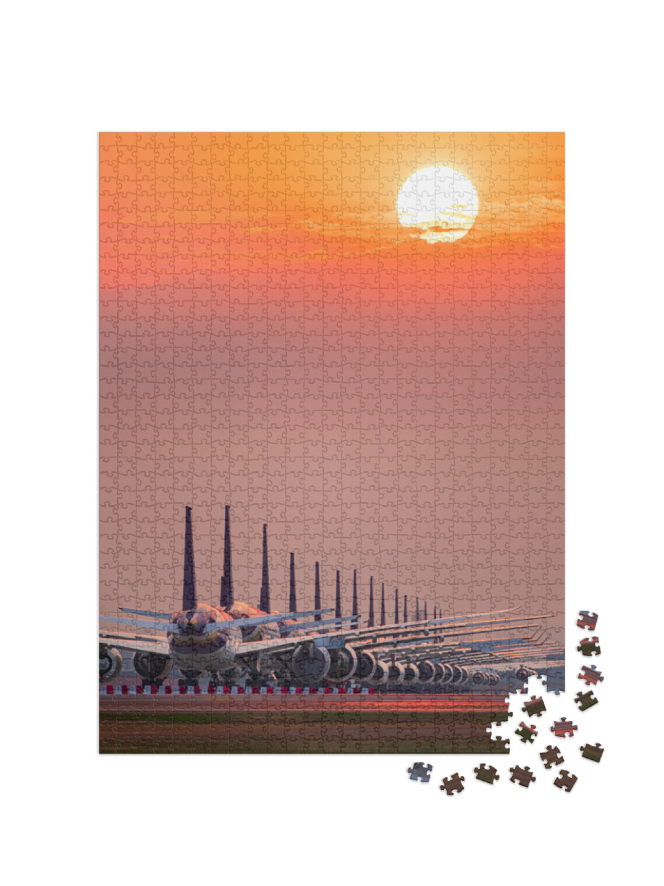 Aircraft Parking At Airport Runway At Sunset... Jigsaw Puzzle with 1000 pieces