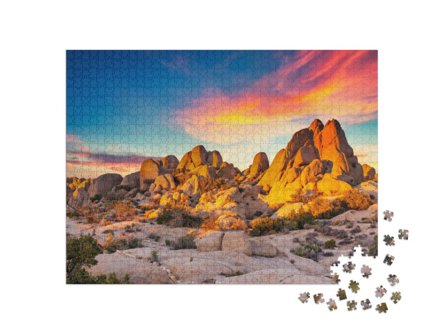 Rocks in Joshua Tree National Park Illuminated by Sunset... Jigsaw Puzzle with 1000 pieces