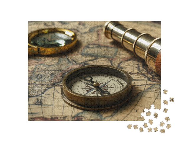 Retro Compass with Old Map & Spyglass... Jigsaw Puzzle with 1000 pieces