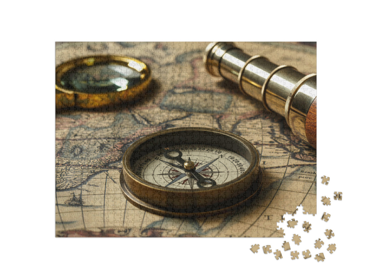 Retro Compass with Old Map & Spyglass... Jigsaw Puzzle with 1000 pieces