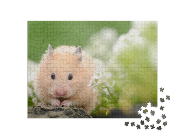 Golden Hamster in Flower Garden... Jigsaw Puzzle with 1000 pieces