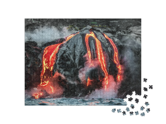 Hawaii Lava Flow Entering the Ocean on Big Island from Ki... Jigsaw Puzzle with 1000 pieces