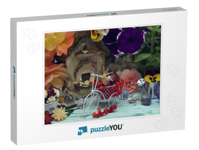 Lovely Summer Still Life with Funny Snail, Tiny Bi... Jigsaw Puzzle