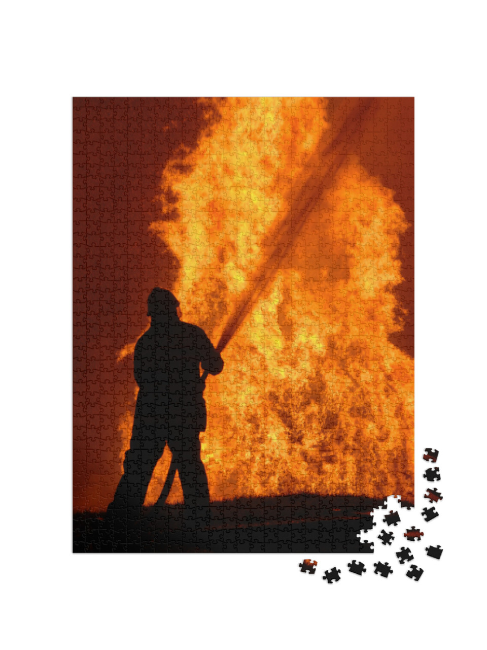 Lone Fireman Battling Against Raging Fire, Note Shallow F... Jigsaw Puzzle with 1000 pieces