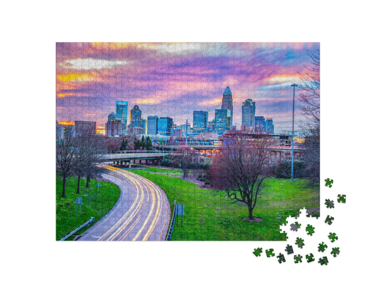 Downtown Charlotte, North Carolina, USA Skyline At Sunset... Jigsaw Puzzle with 1000 pieces