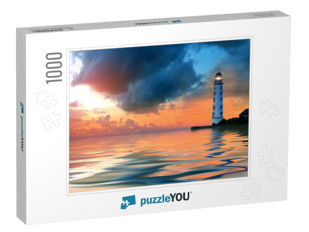 Beautiful Nightly Seascape with Lighthouse & Moody Sky At... Jigsaw Puzzle with 1000 pieces