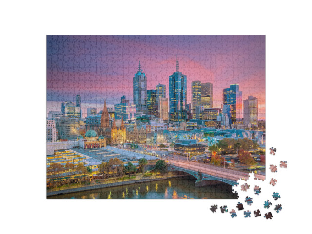 Melbourne City Skyline At Twilight in Australia... Jigsaw Puzzle with 1000 pieces