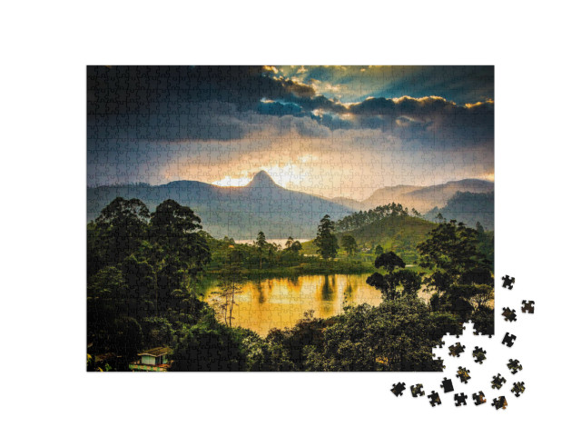 Panorama of the Tea Plantations At Sunset - Sri Pada Peak... Jigsaw Puzzle with 1000 pieces