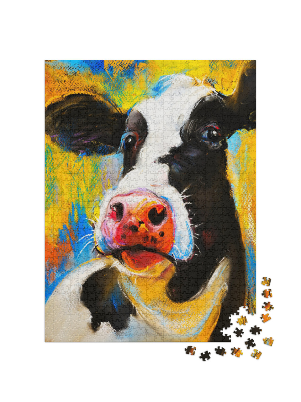 Original Pastel Painting. Cow Portrait. Modern Art... Jigsaw Puzzle with 1000 pieces