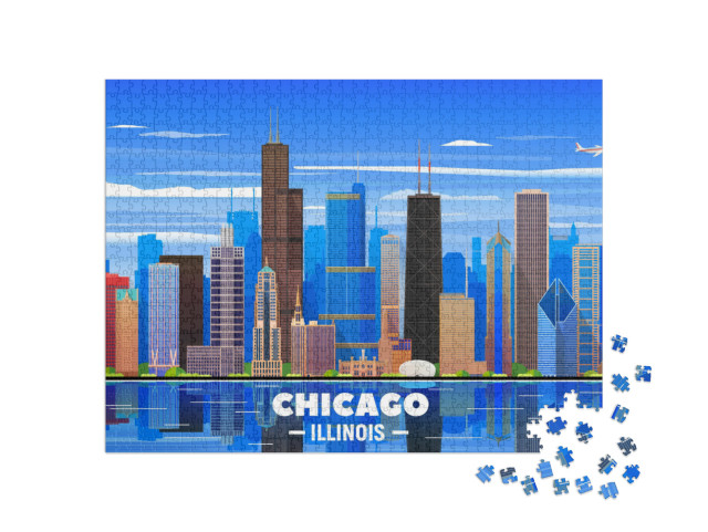 Chicago Skyline on a Background. Flat Vector Illustration... Jigsaw Puzzle with 1000 pieces