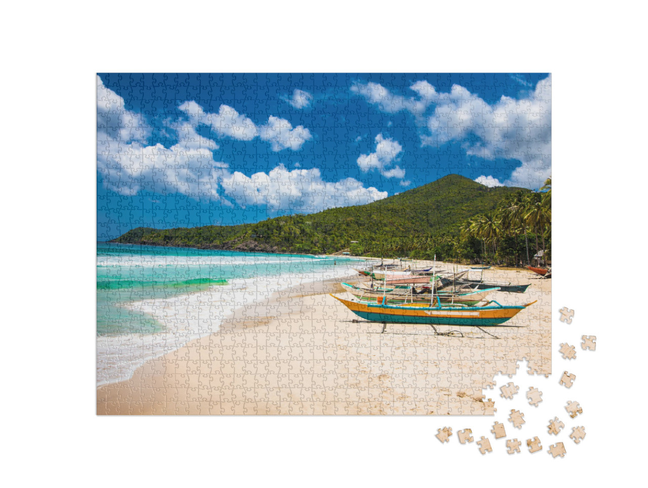 Traditional Boats on Sabang Beach, Puerto Princesa, Palaw... Jigsaw Puzzle with 1000 pieces