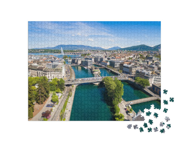 Aerial View of Leman Lake - Geneva City in Switzerland... Jigsaw Puzzle with 1000 pieces