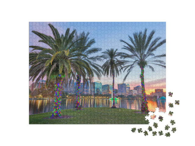 Orlando, Florida, USA Downtown Skyline At Eola Lake At Dus... Jigsaw Puzzle with 1000 pieces