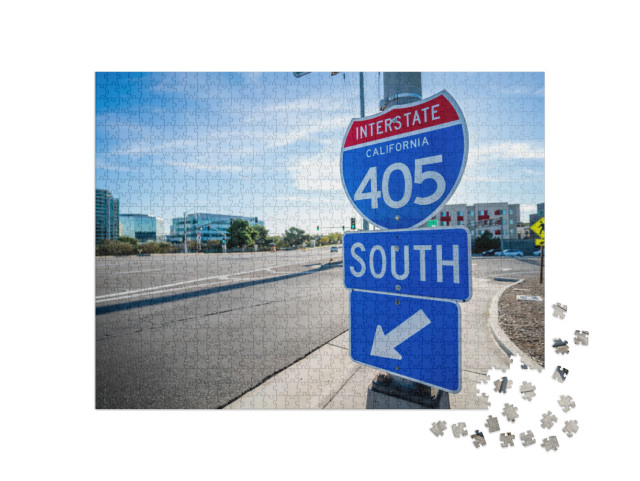 Blue 405 South Sign Entrance in Irvine, California with N... Jigsaw Puzzle with 1000 pieces