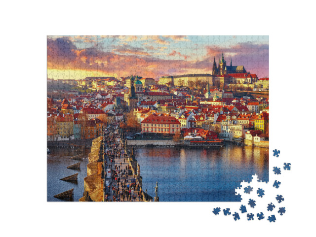 Panoramic View Above At Charles Bridge Prague Castle & Ri... Jigsaw Puzzle with 1000 pieces