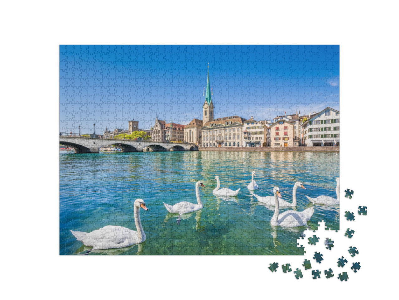 Beautiful View of the Historic City Center of Zurich with... Jigsaw Puzzle with 1000 pieces