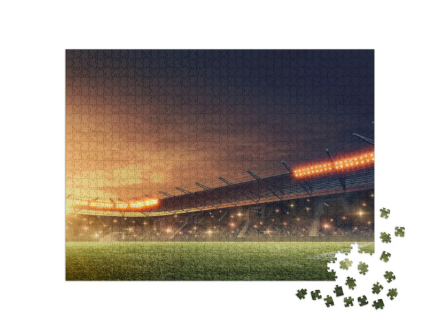 Night Soccer Stadium with Green Grass & Dramatic Sky... Jigsaw Puzzle with 1000 pieces