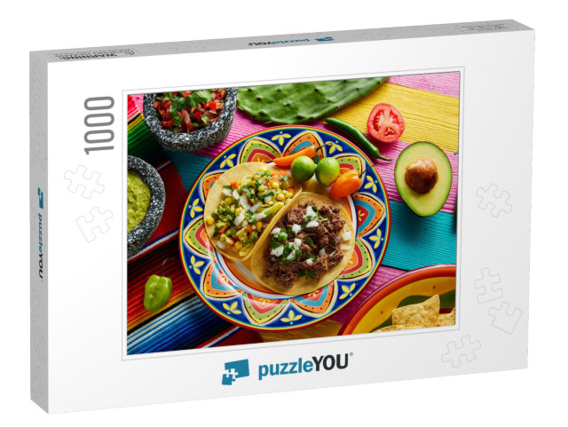 Mexican Platillo Tacos of Barbacoa & Vegetarian with Sauc... Jigsaw Puzzle with 1000 pieces