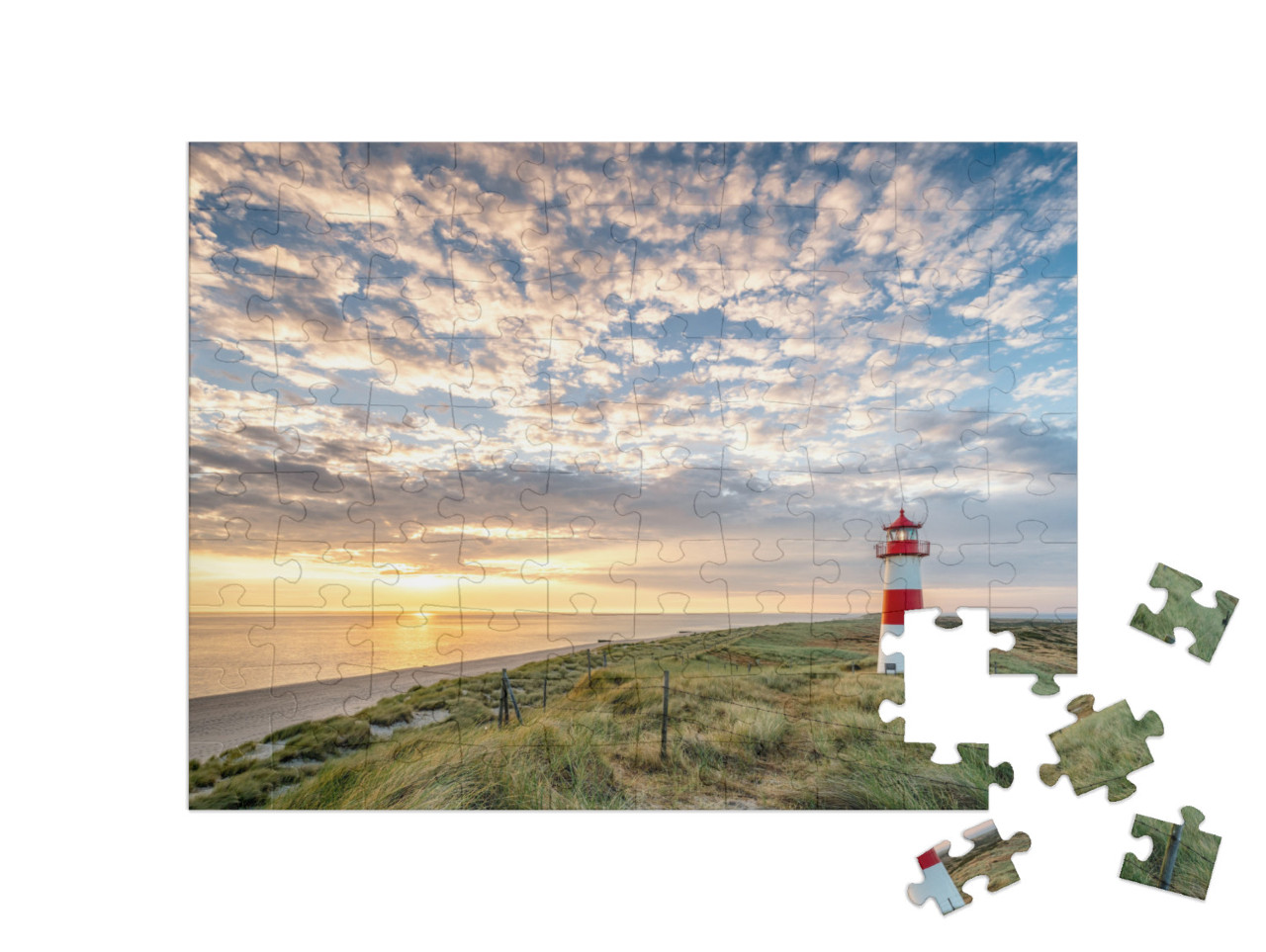 Red Lighthouse on the Island of Sylt in North Frisia, Sch... Jigsaw Puzzle with 100 pieces