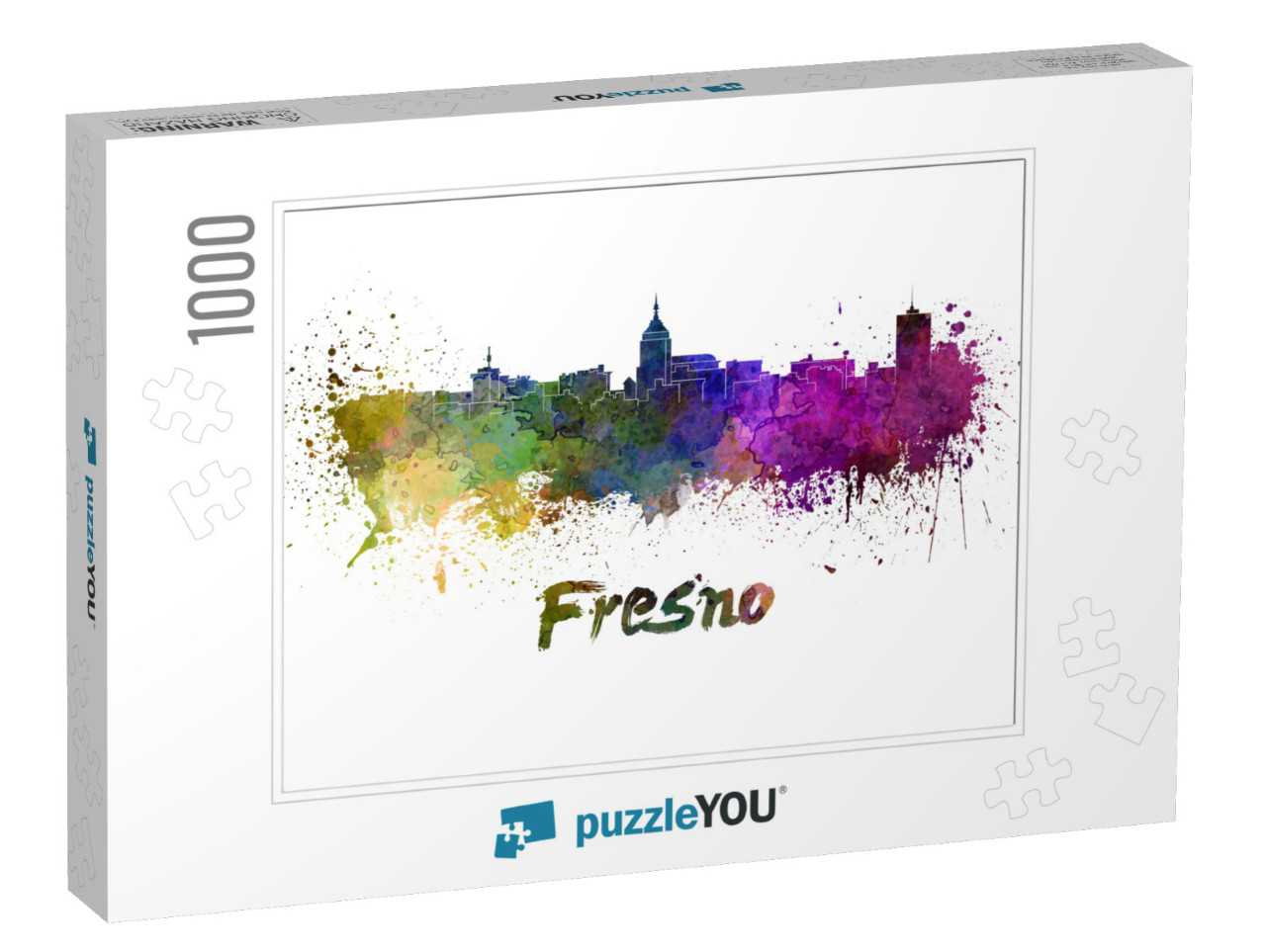 Fresno Skyline in Watercolor Splatters with Clipping Path... Jigsaw Puzzle with 1000 pieces