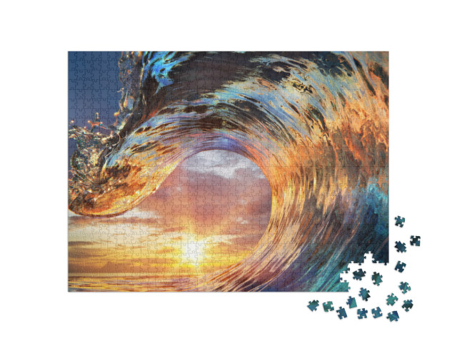 Colorful Ocean Wave. Sea Water in Crest Shape. Sunset Lig... Jigsaw Puzzle with 1000 pieces