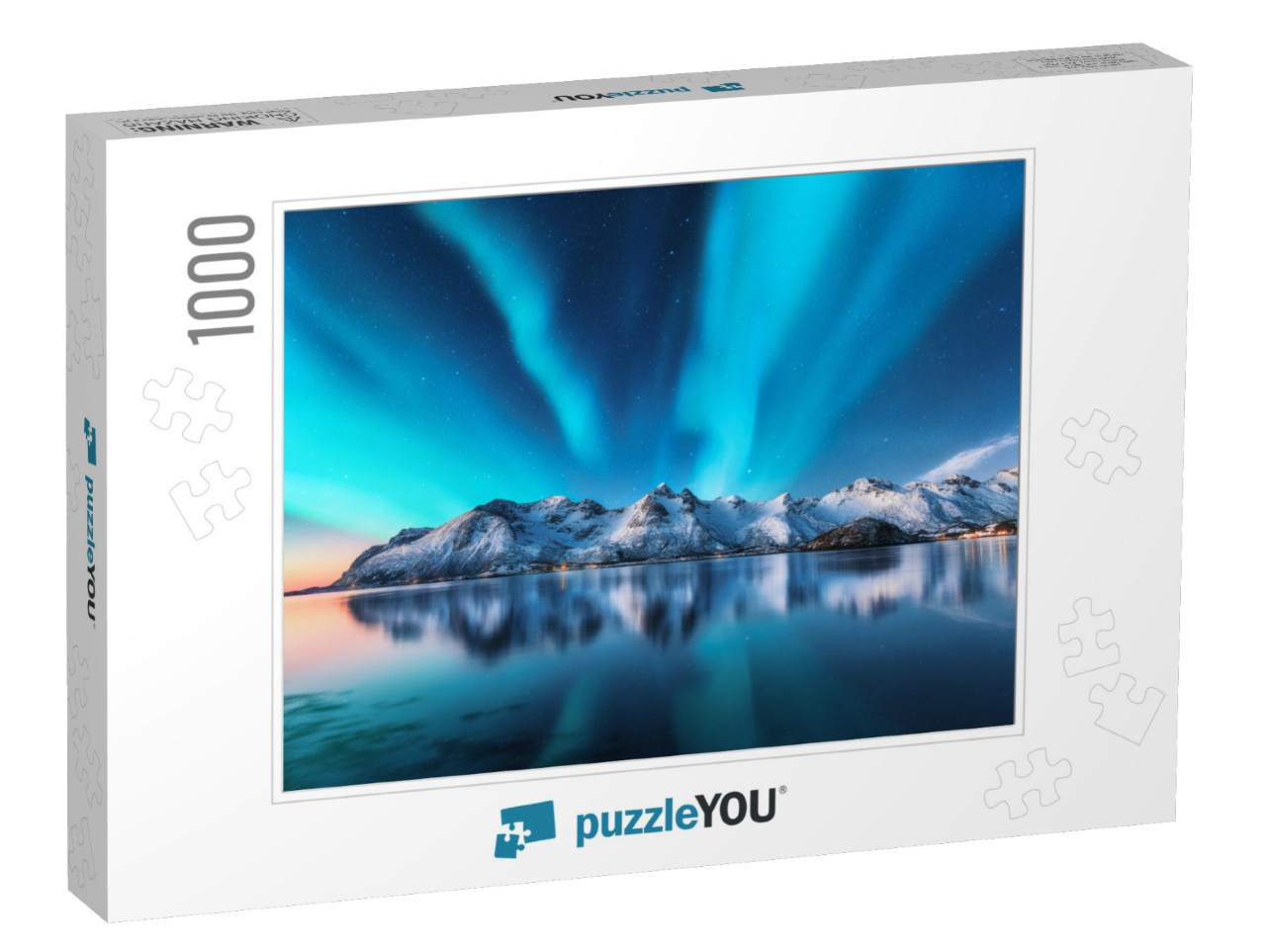 Northern Lights & Snow Covered Mountains in Lofoten Islan... Jigsaw Puzzle with 1000 pieces