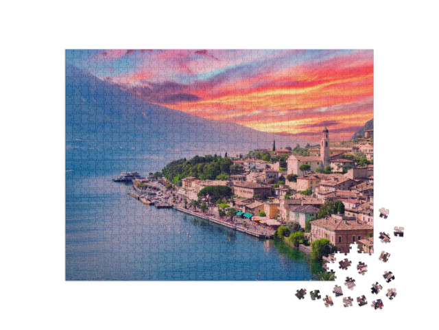 Panorama of Limone Sul Garda, a Small Town on Lake Garda... Jigsaw Puzzle with 1000 pieces