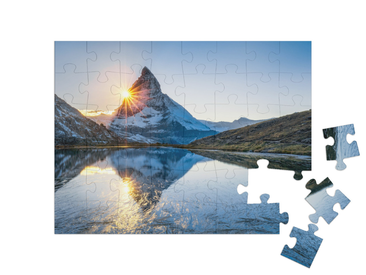 Riffelsee & Matterhorn Mountain in Swiss, Canton of Valai... Jigsaw Puzzle with 48 pieces