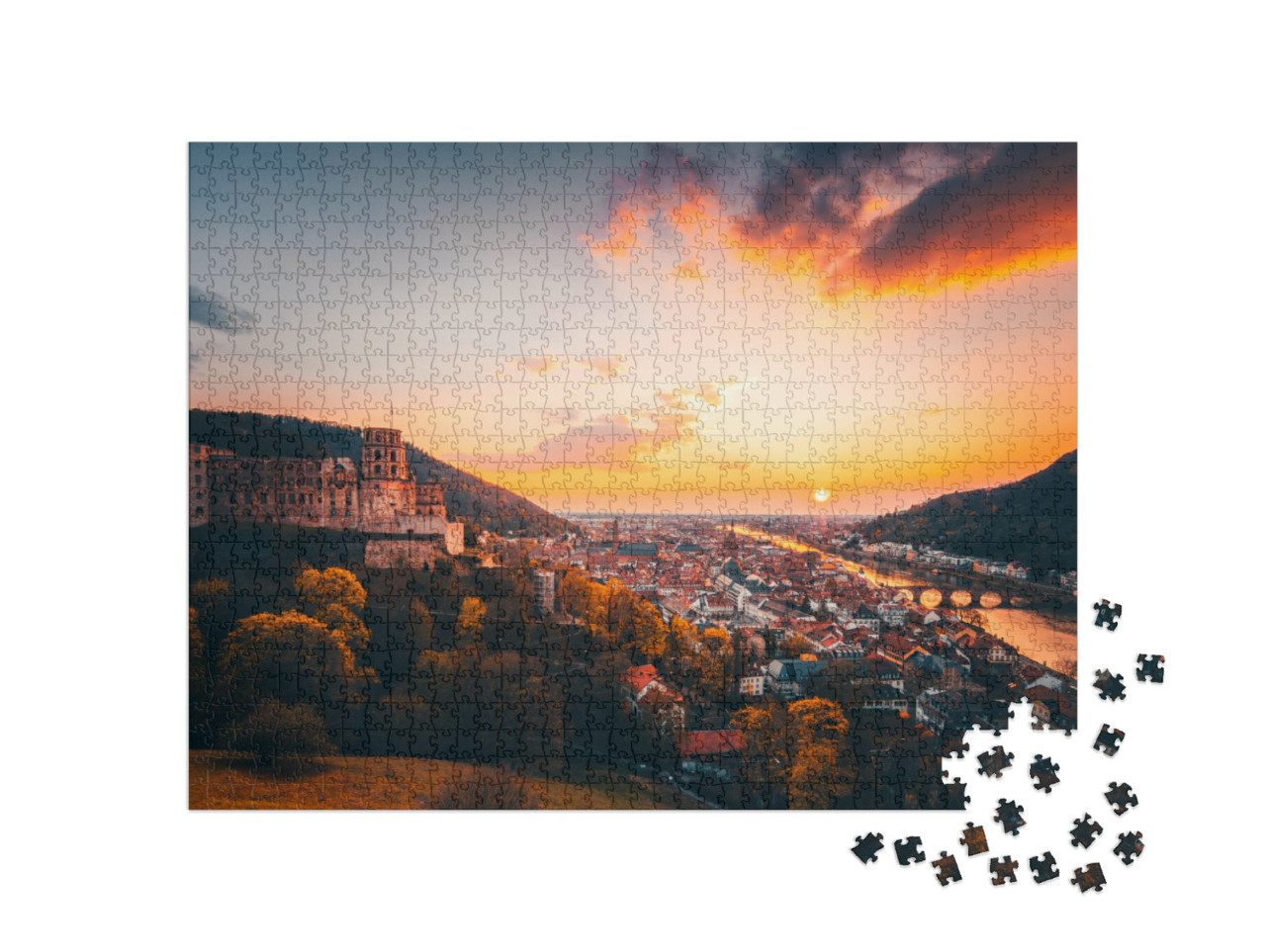 View Over Heidelberg, Germany. with Castle & Great Sunset... Jigsaw Puzzle with 1000 pieces