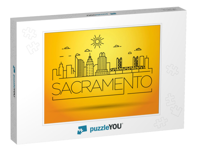 Minimal Sacramento Linear City Skyline with Typographic D... Jigsaw Puzzle