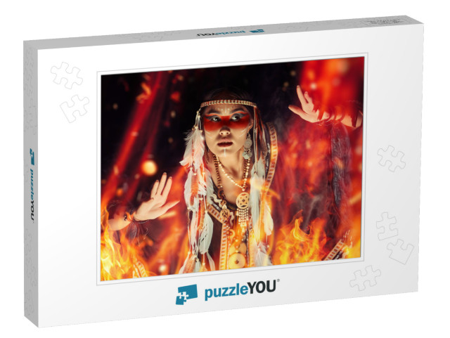 Portrait of a Native Girl in Traditional Cultural Attire Jigsaw Puzzle