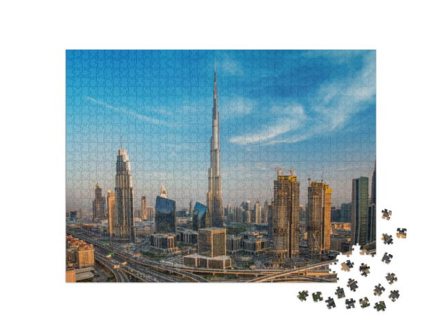 Dubai Skyline with Beautiful City Close to Its Busiest Hi... Jigsaw Puzzle with 1000 pieces