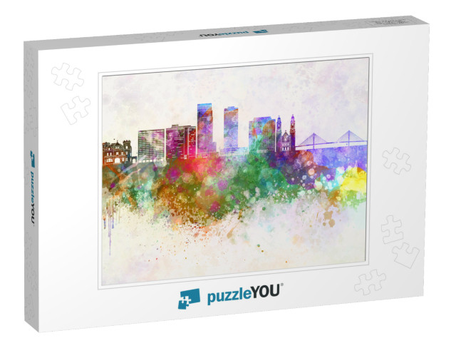 Omaha Skyline in Watercolor Background... Jigsaw Puzzle