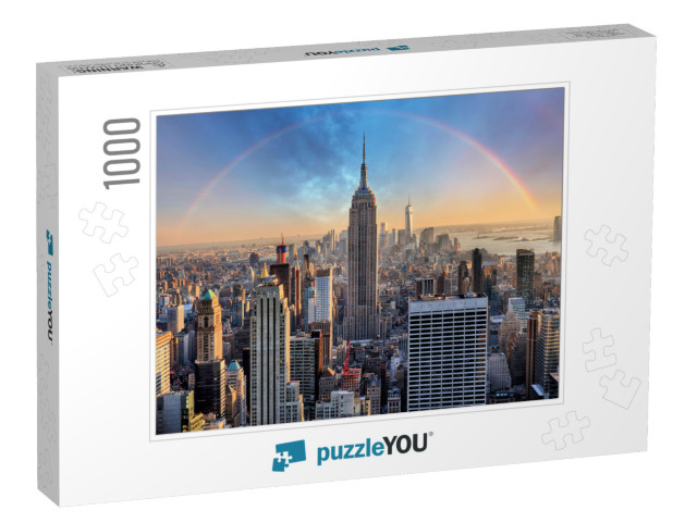 New York City Skyline with Urban Skyscrapers & Rainbow... Jigsaw Puzzle with 1000 pieces