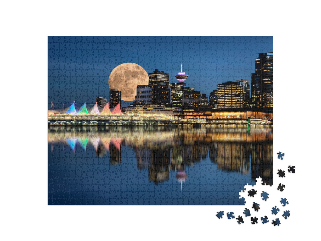 Vancouver Night Full Moon from Stanley Park... Jigsaw Puzzle with 1000 pieces