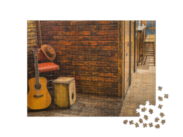 Music Instruments on Wooden Stage in Pub... Jigsaw Puzzle with 1000 pieces