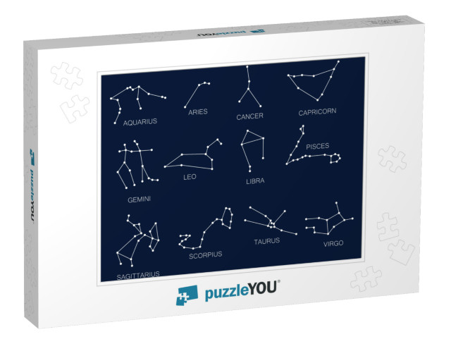 Constellations, Collection of 12 Zodiac Signs with Titles... Jigsaw Puzzle