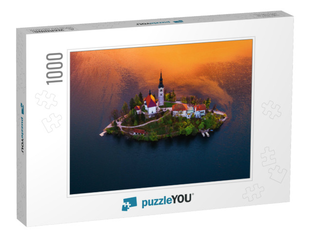 Aerial View of Church of Assumption in Lake Bled, Sloveni... Jigsaw Puzzle with 1000 pieces