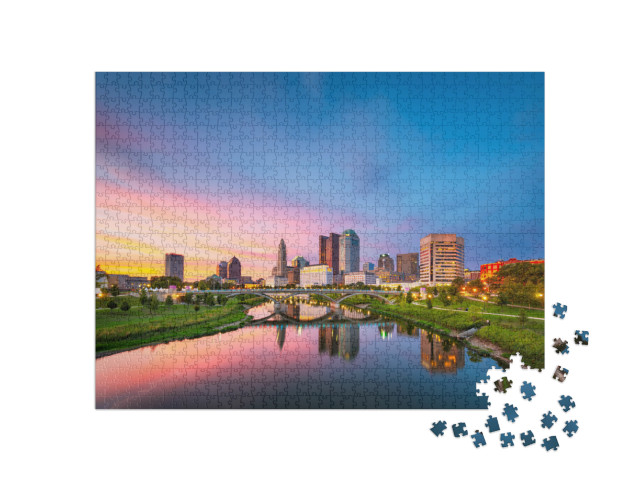 Columbus, Ohio, USA Skyline on the River At Dusk... Jigsaw Puzzle with 1000 pieces