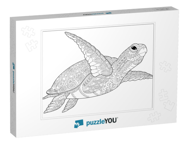 Stylized Underwater Turtle Tortoise, Isolated on White Ba... Jigsaw Puzzle