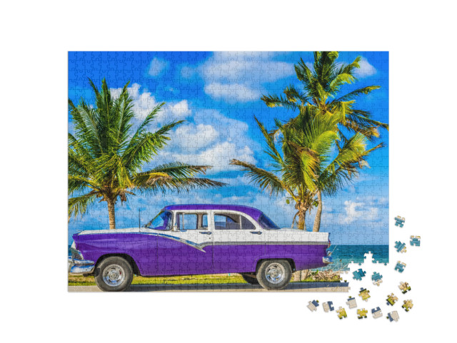 Havana, Cuba - June 30, 2017 Hdr - American Blue Classic... Jigsaw Puzzle with 1000 pieces