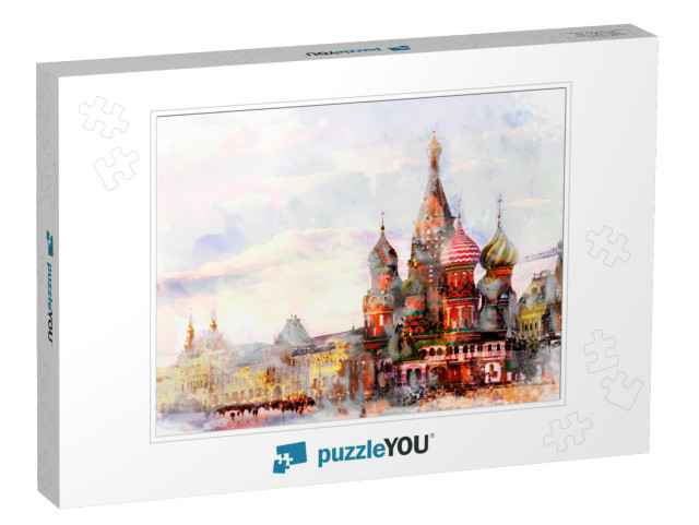 Water Color Painting of Moscow City Sunset, St. Basils Ca... Jigsaw Puzzle