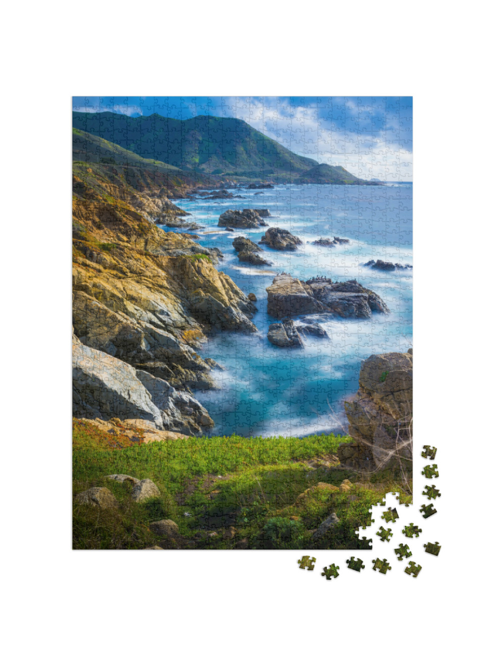 Rocky Big Sur Pacific Coast Cliff Hillside Ocean View Tra... Jigsaw Puzzle with 1000 pieces