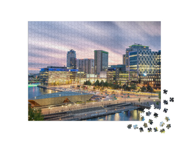 Beautiful Sky Over Media City, Salford Quays, Manchester... Jigsaw Puzzle with 1000 pieces