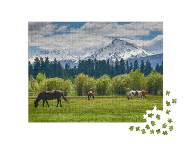 Horses in the Foreground with the Beautiful Mountains of... Jigsaw Puzzle with 1000 pieces