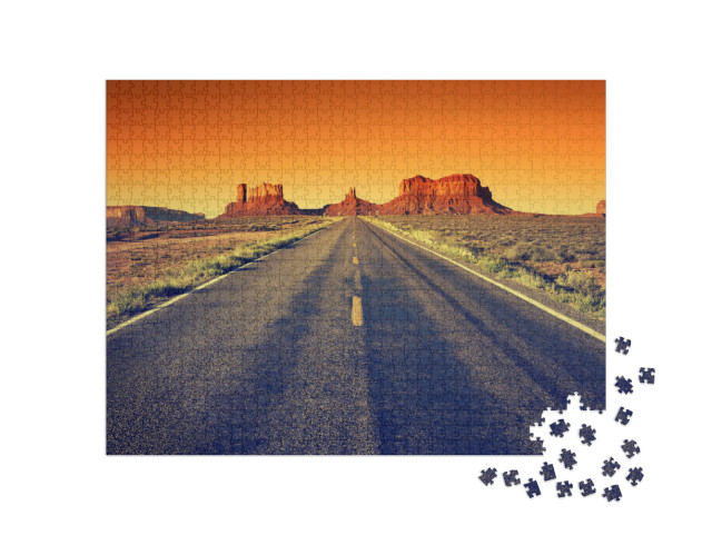 Road to Monument Valley At Sunset, Usa... Jigsaw Puzzle with 1000 pieces