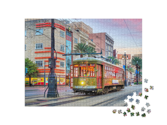 Streetcar in Downtown New Orleans, USA At Twilight... Jigsaw Puzzle with 1000 pieces