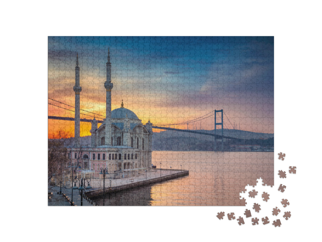 Istanbul. Image of Ortakoy Mosque with Bosphorus Bridge i... Jigsaw Puzzle with 1000 pieces